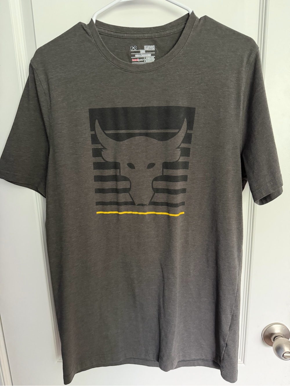 Under Armour Project Rock Brahma Bull Graphic Tee Charcoal HeatGear Loose Fit Sm